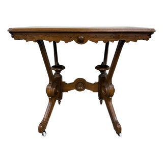 Antique W & M Salmans Victorian Eastlake Carved Oak Trestle Base Library Table For Sale