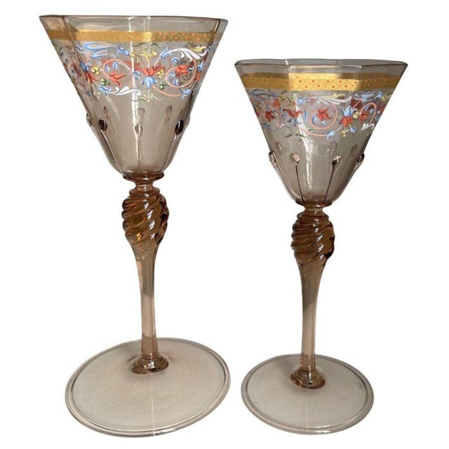 Italian Set for Ten Venetian Gilt-Heightened Enamel Glasses W Plates & Bowls. E. 20th C. For Sale - Image 3 of 17