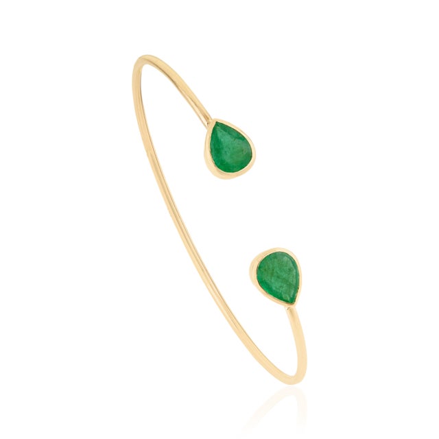 Not Yet Made - Made To Order Contemporary 2.58ct Pear Emerald Open Cuff Bangle Bracelet in 14k Yellow Gold For Sale - Image 5 of 17