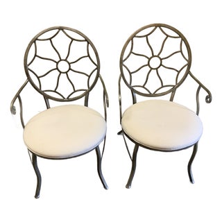 21st Century Pair of Hollywood Regency Iron Armchairs With Pewter Finish For Sale