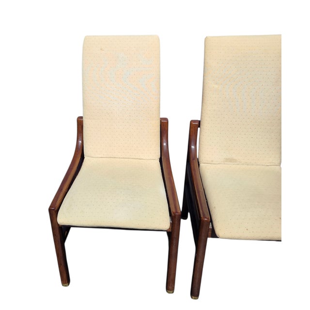 Wood 1980s 2 Henredon Scene One Campaign Dining Room Side Chairs MCM Oak Brass For Sale - Image 7 of 14