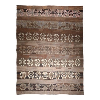 Vintage Anatolian Flatweave Kilim in Earthy Brown Tones - 5' 11'' X 8' 7'' For Sale
