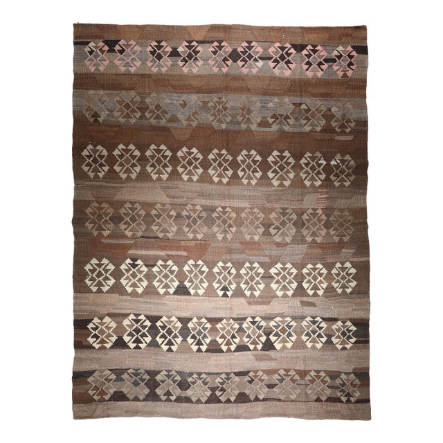 Vintage Anatolian Flatweave Kilim in Earthy Brown Tones - 5' 11'' X 8' 7'' For Sale