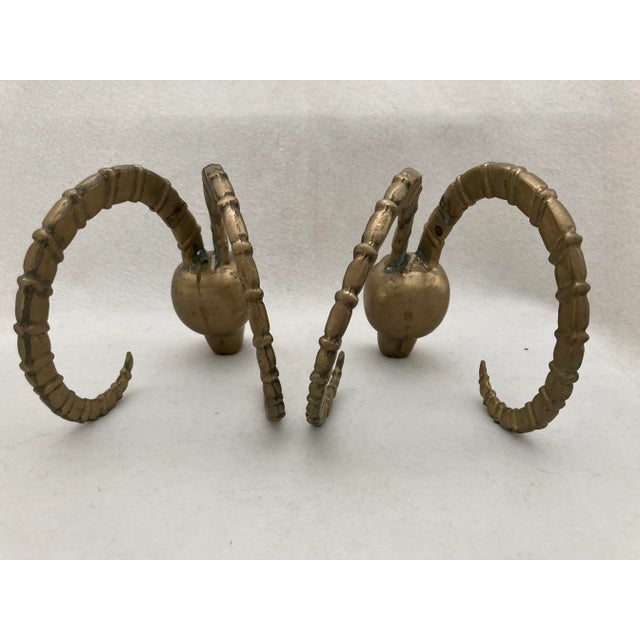 Dolbi Cashier Vintage 1980s Dolbi Cashier Solid Brass Ram Head Bookend Set African Ibex Antelope - a Pair For Sale - Image 4 of 6