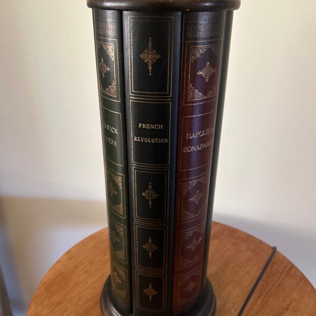 Mid 20th Century Vintage Column Design Frederick Cooper Trompe I’Oeil Book Motif Table Lamp For Sale - Image 5 of 12