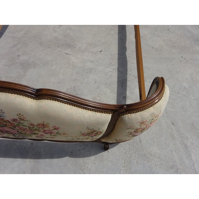 Brown Sleigh Bed in Wood and Jacquard Fabric, 1950 For Sale - Image 8 of 18