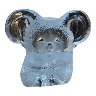 Vintage Royal Krona Mats Jonasson 5” Swedish Crystal Koala Bear Paperweight Figurine For Sale