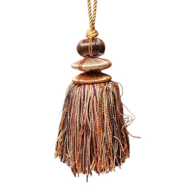 French Country Pair of Tassels: Pagoda Shaped & Rainbow Colored For Sale - Image 3 of 11