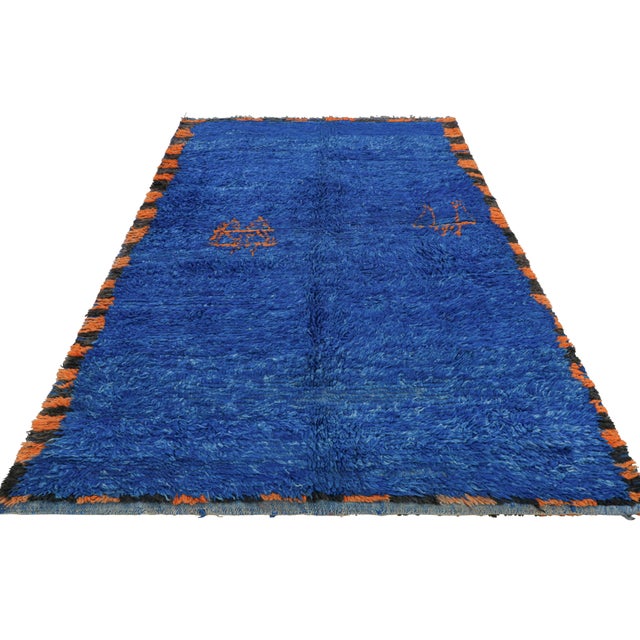 1950s Vintage Moroccan Rug in Cobalt Blue and Orange Tones - Rug & Kilim For Sale - Image 5 of 7