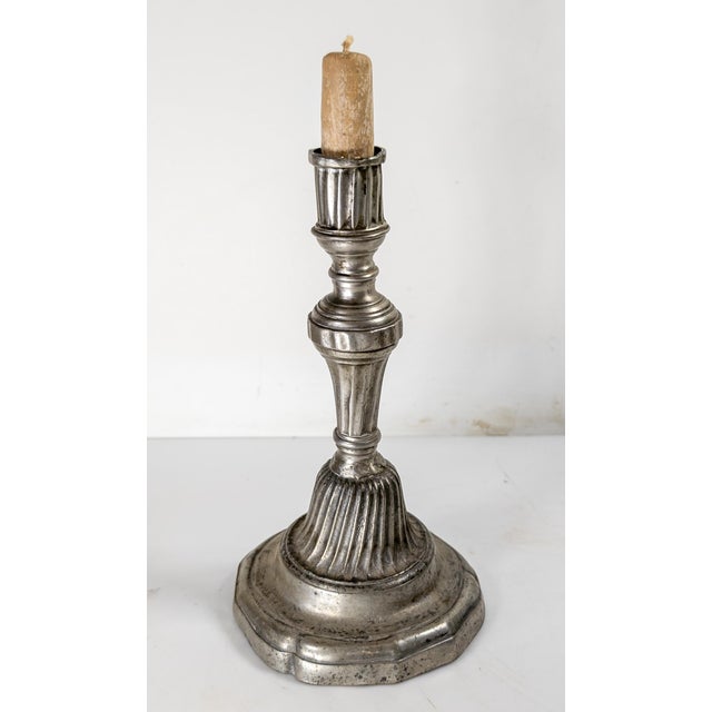 French 19th Century French Pewter Candlestick in Louis XVI or XV Regency Style For Sale - Image 3 of 12
