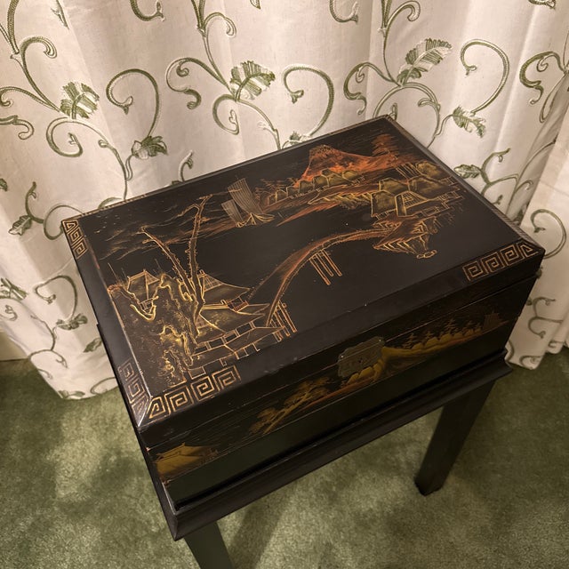 Chinoiserie Antique Chinoiserie Writing Box on Stand For Sale - Image 3 of 6