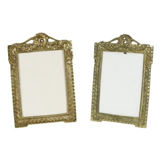 Antique French Polished Brass Photo Frames, 1890s, Set of 2 For Sale