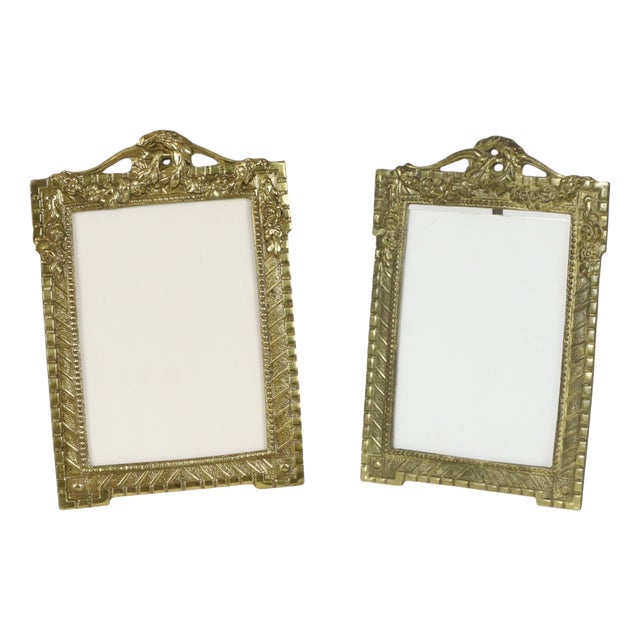 Antique French Polished Brass Photo Frames, 1890s, Set of 2 For Sale