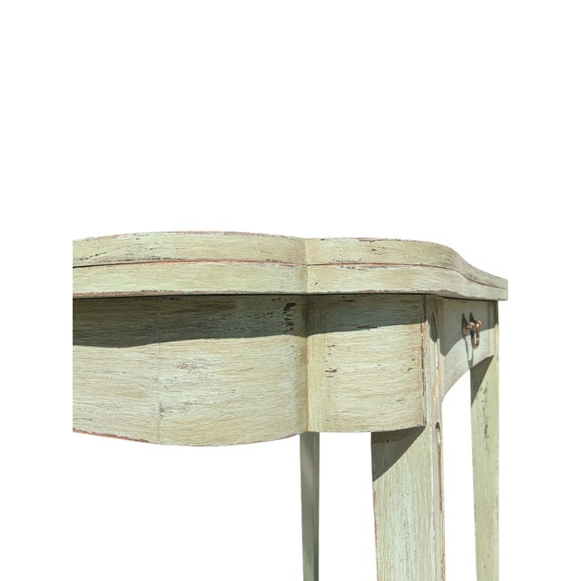 Vintage Swedish Gustavian Style Distressed Green Demi Lune Table For Sale - Image 15 of 17