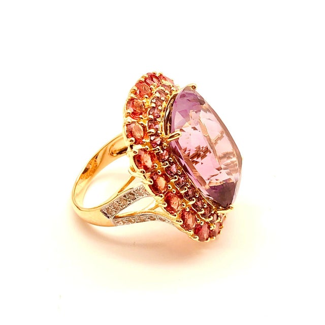 Gemstone Bochic "Orient" Vintage Orange Sapphire & Amethyst Ring Set 18K Gold & Silver For Sale - Image 7 of 18