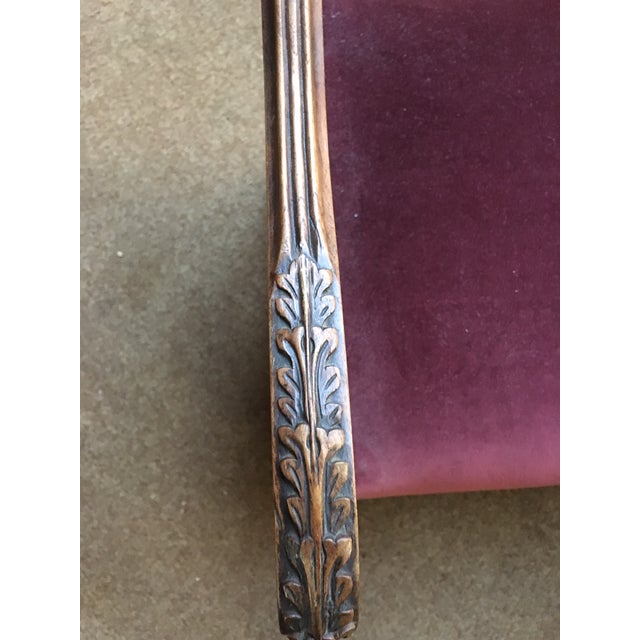 Antique French Walnut Short Upholstered Bench W/ Serpentine Arms & Stretcher For Sale In Savannah - Image 6 of 10