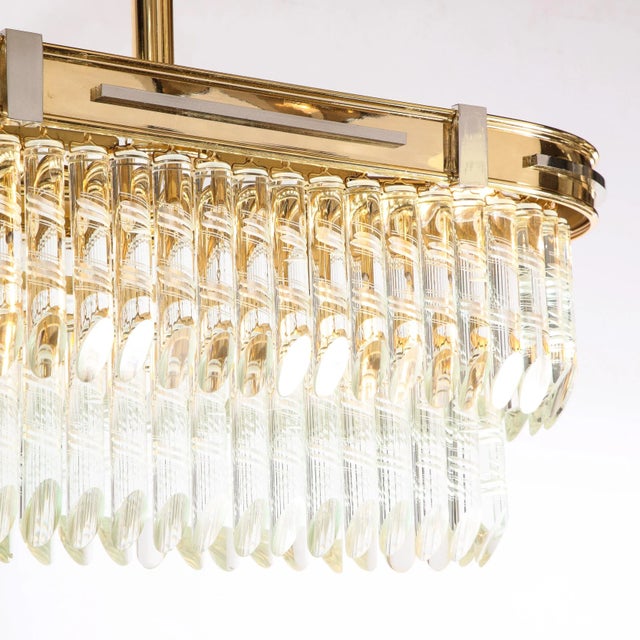 Mid-Century Modern Mid-Century Modernist Oval Form Two-Tier Brass, Nickel & Cut Crystal Chandelier For Sale - Image 3 of 12