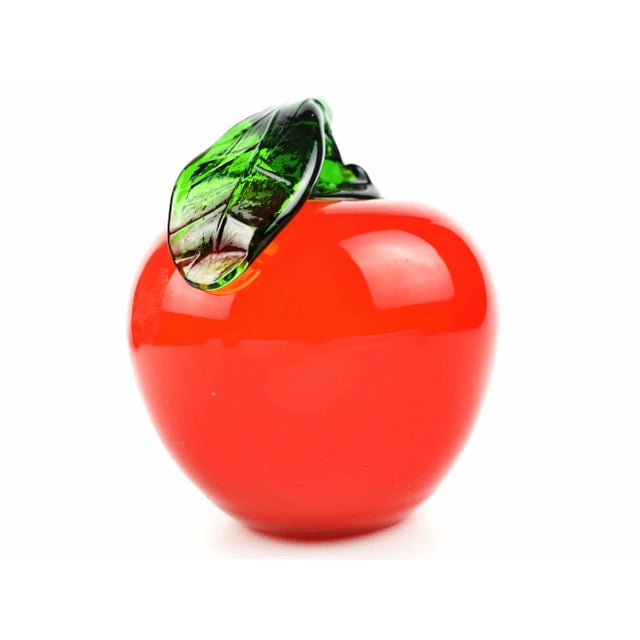 Glass Mid 20th Century Handmade Hand Blown Red Glass Apple Paper Weight Figurine For Sale - Image 7 of 7