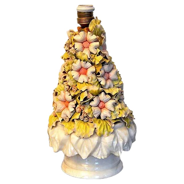 Spanish Floral Manises Table Lamp, 1970s For Sale