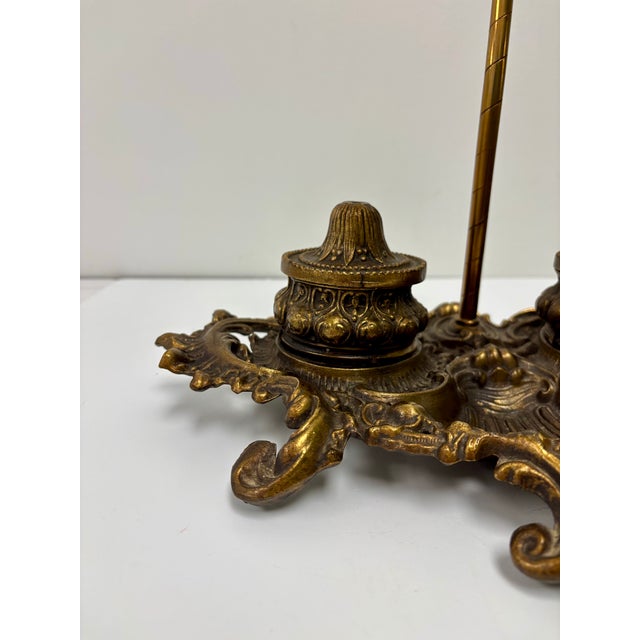 Antique Victorian Brass Gooseneck Two Inkwell Desk Lamp For Sale In Raleigh - Image 6 of 13