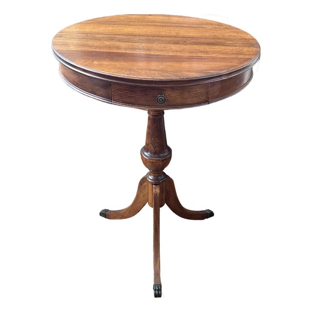 Antique Round Mahogany Drum Table With Drawer For Sale