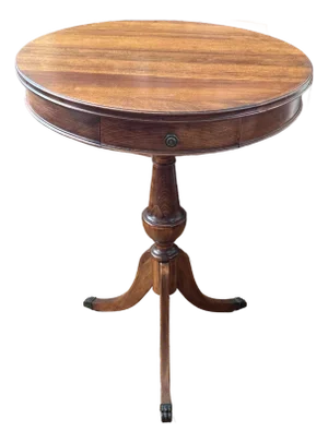 Antique Round Mahogany Drum Table With Drawer