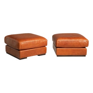Two Baxter Poufs in Tuscany Leather and Cognac Color, 1990s For Sale