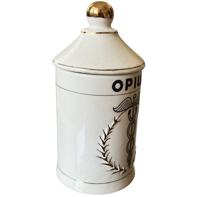 Fornasetti Mid-Century Handpainted Porcelain “Opium” Apothecary Canister in the Style of Piero Fornasetti Made in Japan For Sale - Image 4 of 10