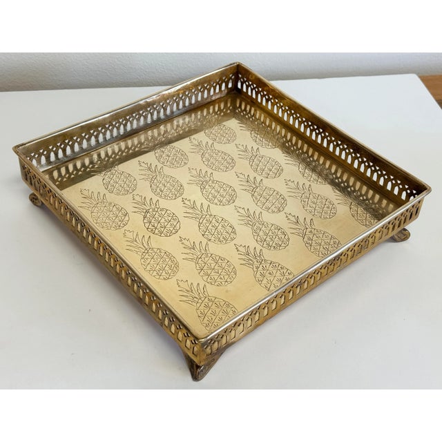 Late 20th Century Vintage Mottahedeh Etched Brass Pineapple Motif Tray For Sale - Image 5 of 9