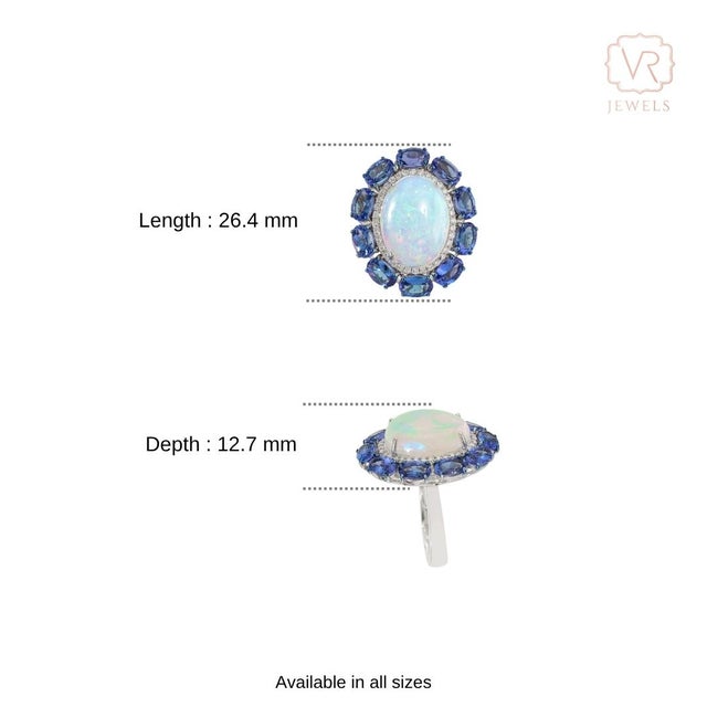 18k Gold Vintage 10.96 Carat Cocktail Ring Size 5 - Fire Opal & Royal Blue Sapphires For Sale - Image 12 of 18