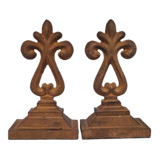 Vintage Cast Metal Fleur-De-Lis French Bookends - 2 Pieces For Sale
