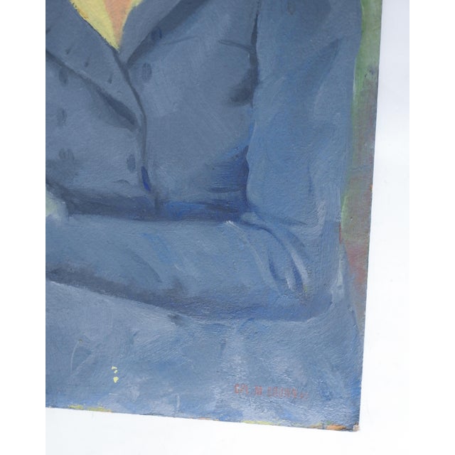 Mid-Century Modern Vintage 1943 Portrait Red Haired Woman in Blue Suit Painting For Sale - Image 3 of 8