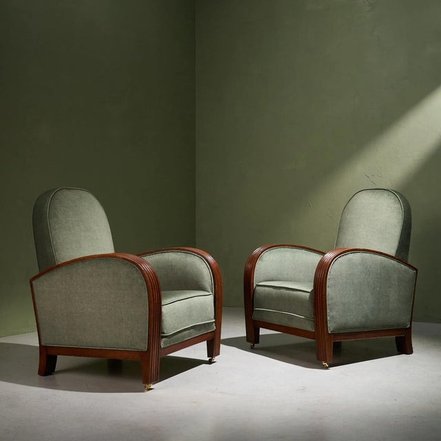 Art Deco Lounge Chairs in Sage Upholstery with Oak Frames, Netherlands, Set of 2 For Sale - Image 9 of 9