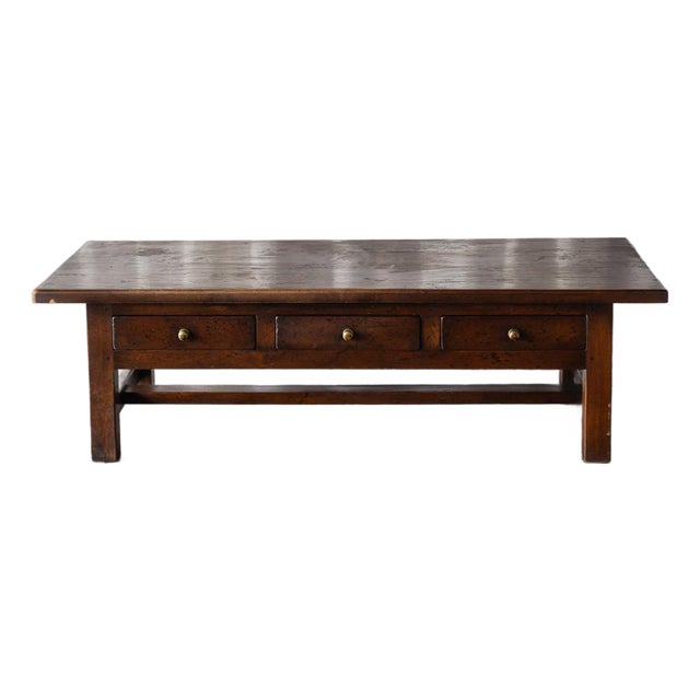 Dark Wood Coffee Table With Drawer - Late 1800s Belgian For Sale