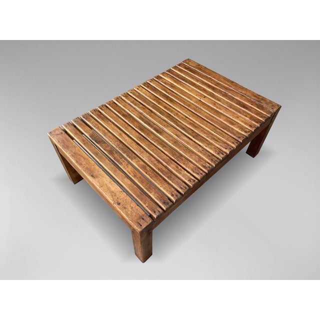 Vintage French Walnut Slat Coffee Table, 1950 For Sale - Image 3 of 8