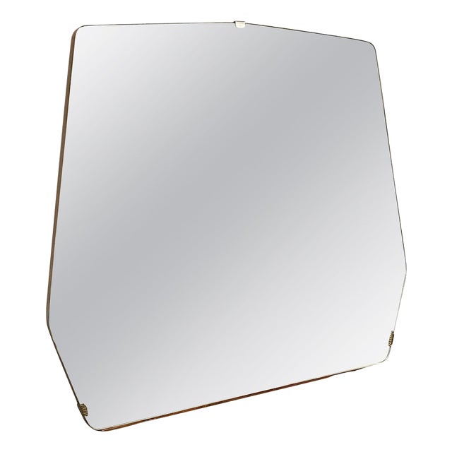 Mid-Century Modern Italian Geometric Wall Mirror in Brass and Wood, 1950s For Sale