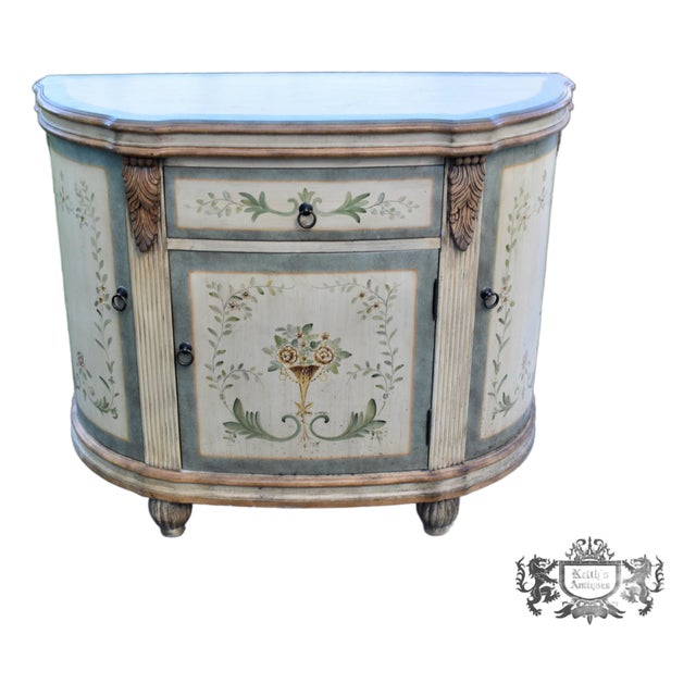 Vintage Venetian Demilune Cabinet Painted Accent Chest Commode For Sale