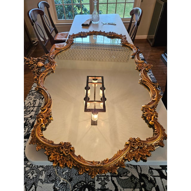 Late 20th Century Large Rococo-Style Gilt Mirror – Ornate Floral Crest For Sale - Image 4 of 7