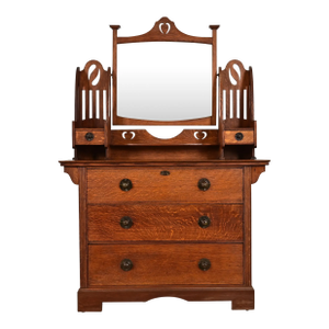 Liberty & Co. Antique English Mission Oak Arts & Crafts Vanity Dresser With Mirror, Circa 1900