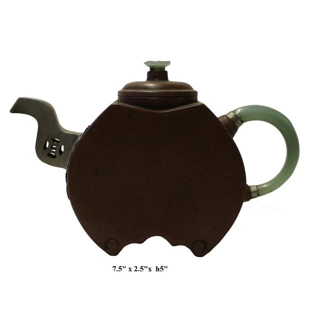 Chinese Zisha Jade Stone Handle Teapot Display Art For Sale In San Francisco - Image 6 of 6