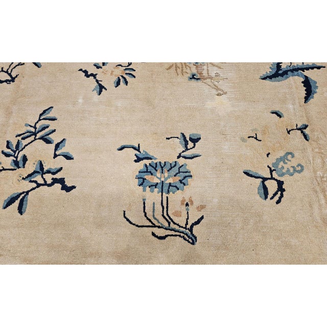 Art Deco Antique Chinese Peking Oversize Rug, Wool on Cotton, All-Over Floral Design, Ivory & Blue, 12' X 18' For Sale - Image 3 of 18