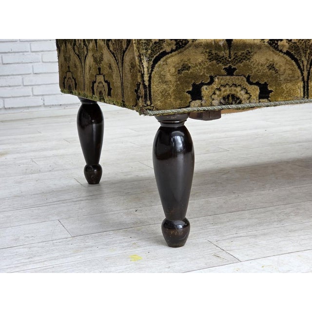 Mid-Century Modern Vintage Danish Two-Seater Drop Arm Sofa in Green Furniture Velour, 1930s For Sale - Image 3 of 18