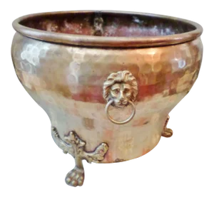 Imperial Russian Brass Hand-Hammered Lion Head Handle Jardiniere