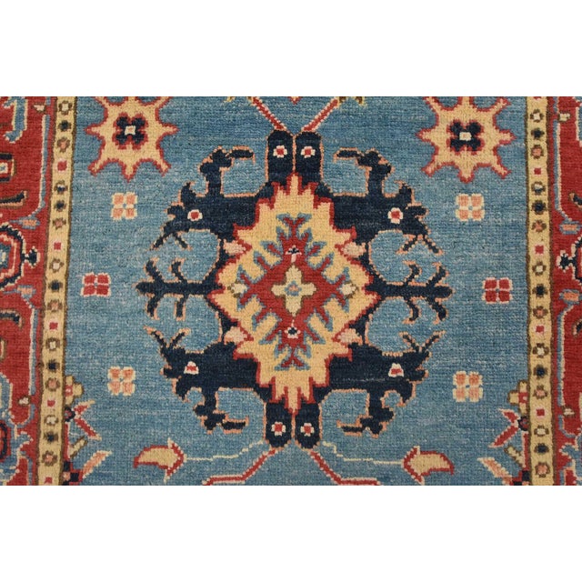 Kazak Runner 2’8” X 9’9” Blue Wool Tribal Hand-Knotted Oriental Rug For Sale - Image 9 of 13