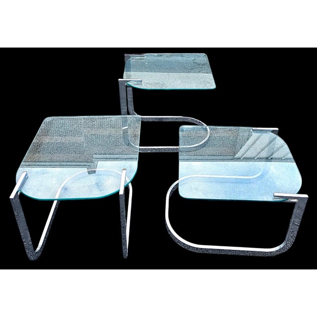DIA - Design Institute America Mid-Century Modern Design Institute of America Chrome and Glass Nesting Tables For Sale - Image 4 of 5