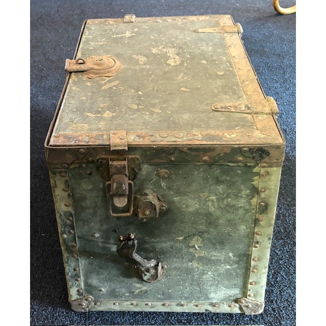 Old Metal Trunk With Leather Handles For Sale - Image 4 of 6