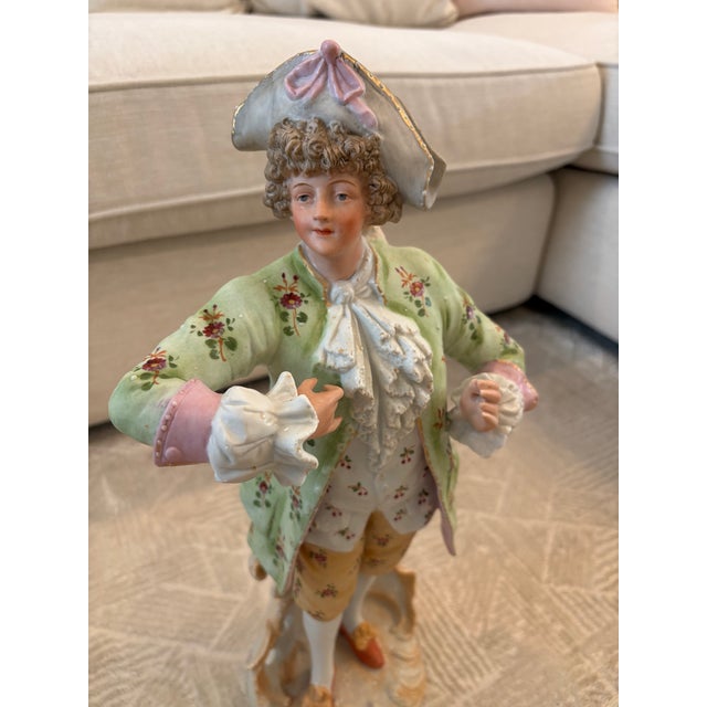Dresden Porcelain Pair of 19th Century Continental Porcelain Figurines For Sale - Image 4 of 7