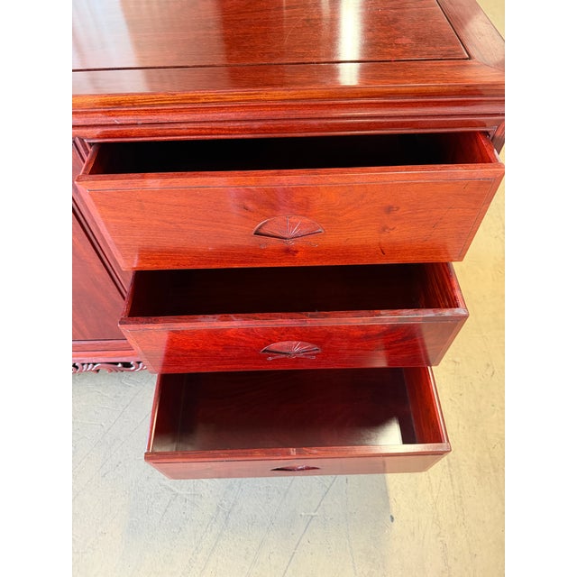 Wood Vintage Chinese Carved Rosewood Dresser With Freestanding Floor Mirror – 2 Pieces For Sale - Image 7 of 18