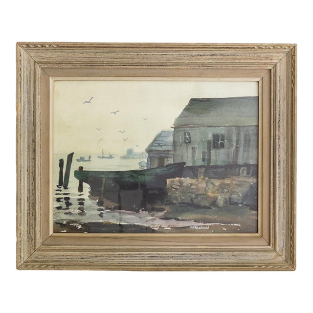 Framed Coastal Painting of Cape Ann Gloucester Massachussets Signed Roubaud For Sale