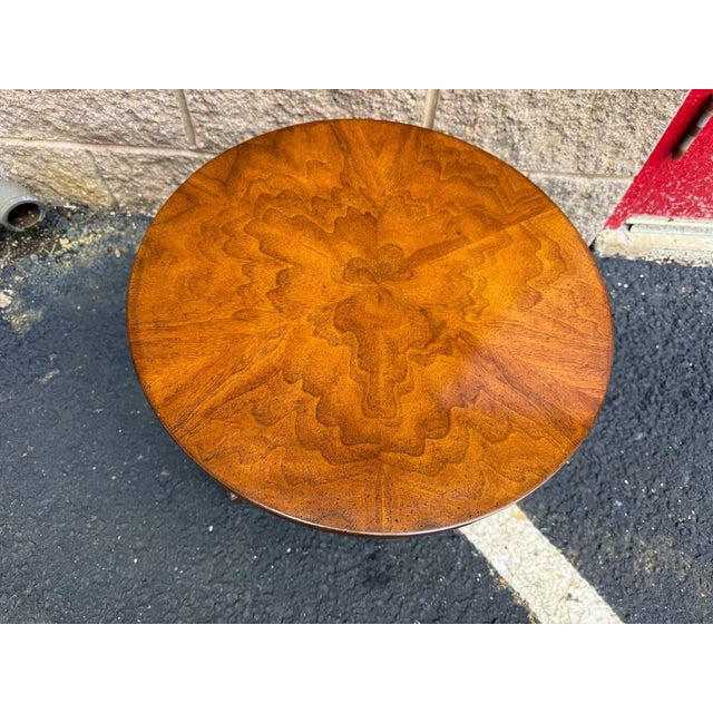 Wood Vintage Regency Style Burled Wood Round Side Table by Drexel For Sale - Image 7 of 12
